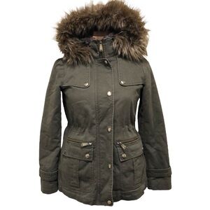 MICHAEL Michael Kors Military Jacket Size XSP XS Petite Army Green Fur Hooded